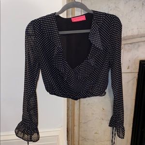 Polka Dot Ruffle Cropped Blouse